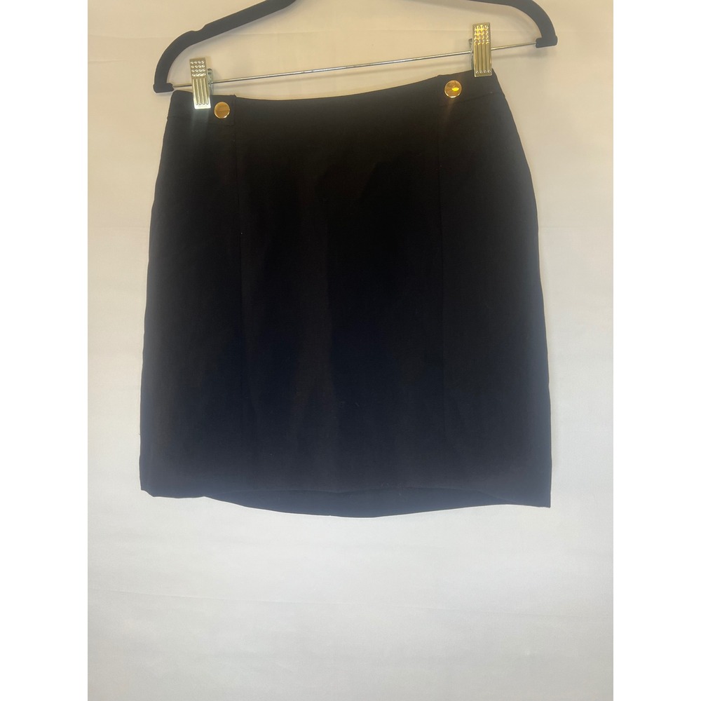 HM Black Mini Skirt with Gold Buttons Size 4 Women Tailored Lined Pencil Skirt
